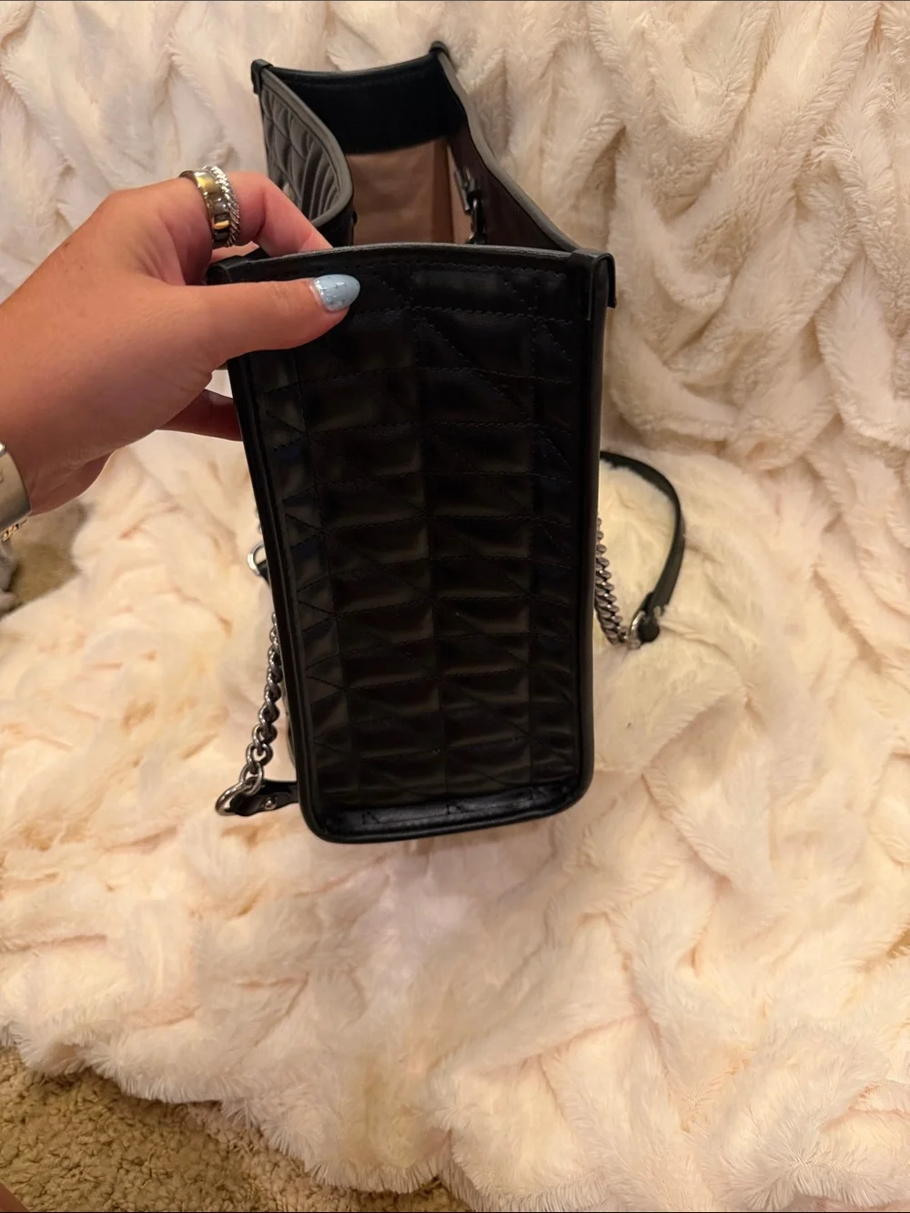Gucci Black Quilted Leather Top Handle Tote with Silver Hardware